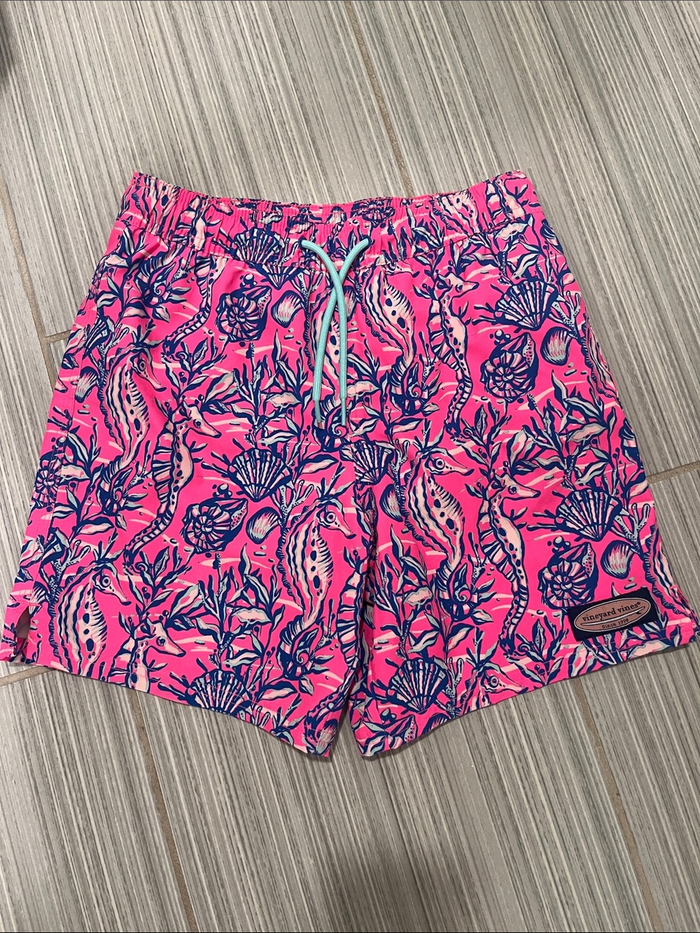 Vineyard Vines Kids' Bright Pink Seahorse & Shell Swim Trunks